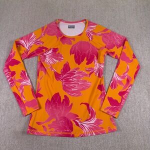 Athleta Orange Pink Floral Pacifica UPF 50+‎ Long Sleeve Rash Guard Top Small